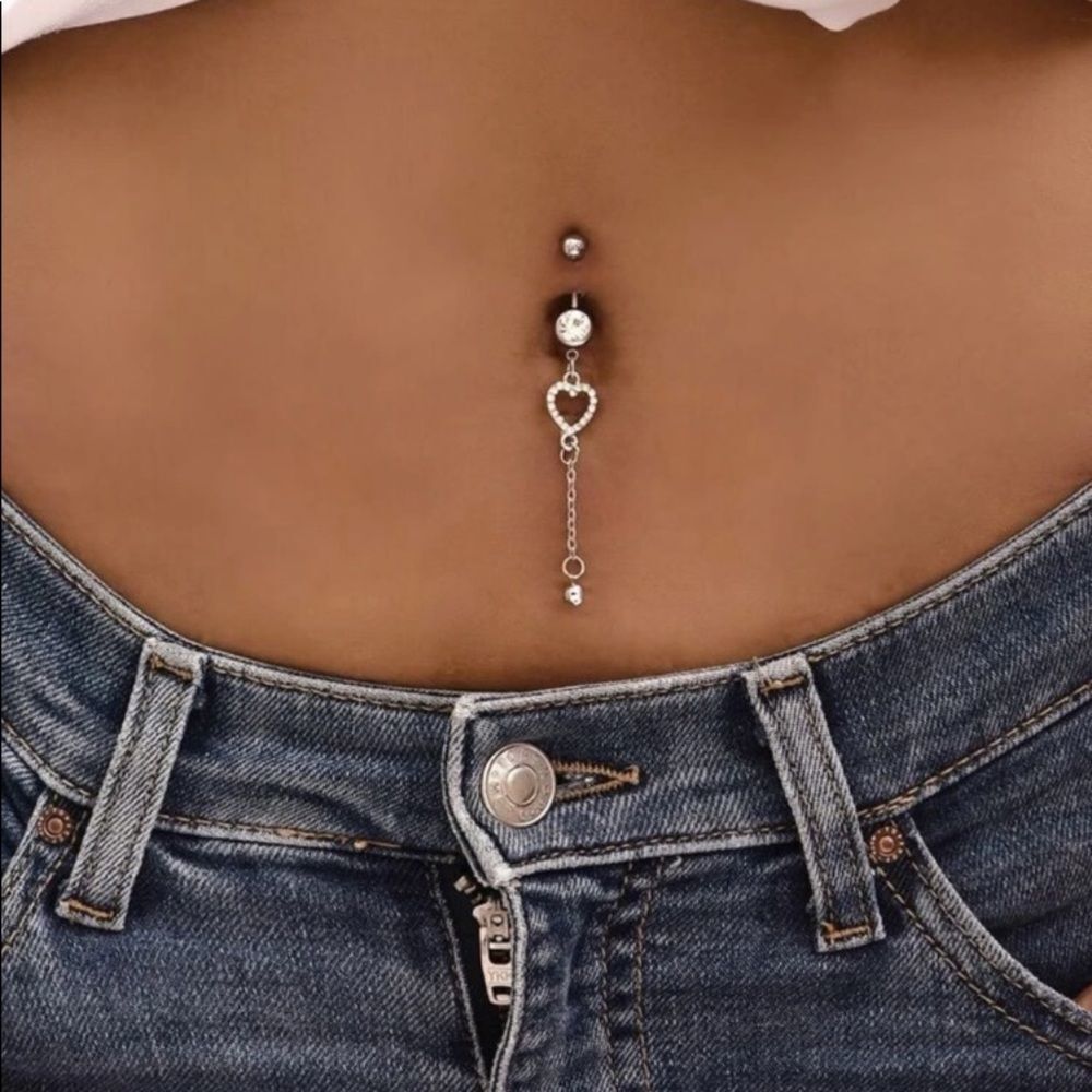 Heart Dangle Rhinestone Bellybutton Ring